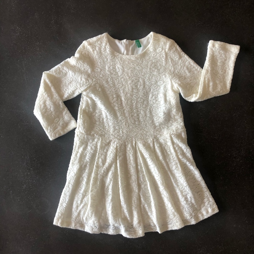 Benetton Girls white lace long sleeved dress - XS